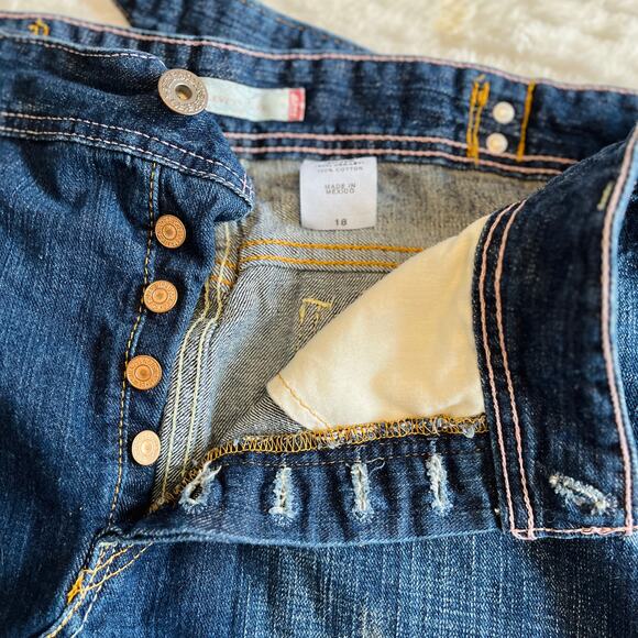 Levi’s VTG Y2K Distressed Denim Dark Wash Mini Skirt Adjustable Waist Plus Size - Picture 6 of 7
